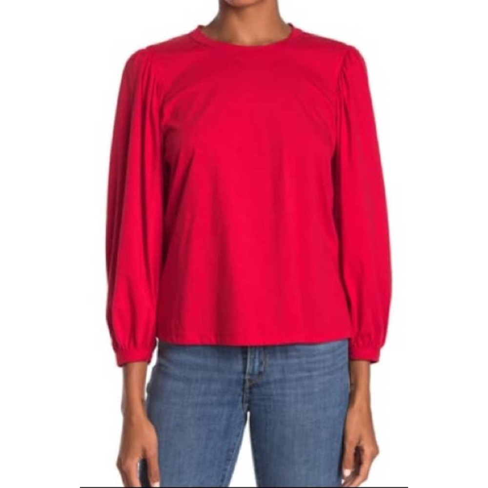 A.L.C. Red Heather Crew Neck Top Balloon Sleeve Blouse size Small